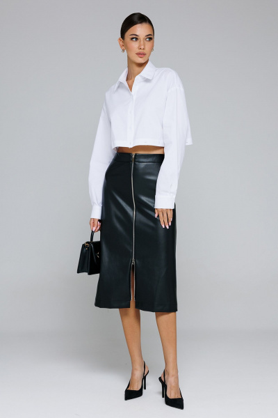 Миди юбка из экокожи А-силуэта с притачным поясом Butеr 2864 черный - фото 2
