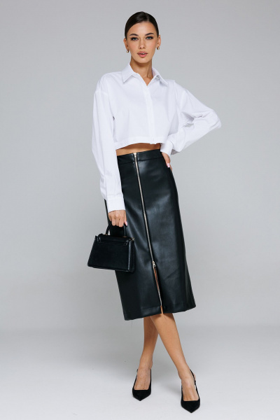 Миди юбка из экокожи А-силуэта с притачным поясом Butеr 2864 черный - фото 1