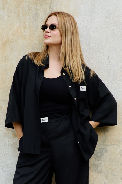 Рубашка летняя прямая лиоцелл с накладным карманом THÉA club 1001 черный - фото 8