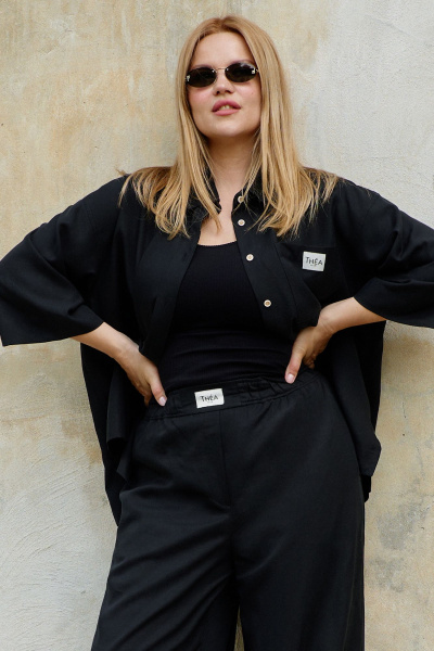 Рубашка летняя прямая лиоцелл с накладным карманом THÉA club 1001 черный - фото 7