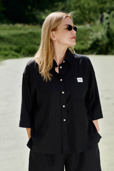 Рубашка летняя прямая лиоцелл с накладным карманом THÉA club 1001 черный - фото 5