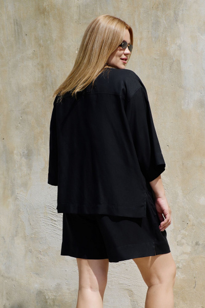 Рубашка летняя прямая лиоцелл с накладным карманом THÉA club 1001 черный - фото 3