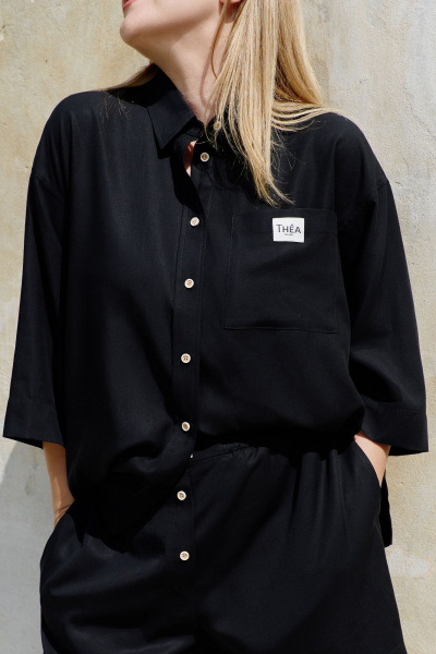 Рубашка летняя прямая лиоцелл с накладным карманом THÉA club 1001 черный - фото 4