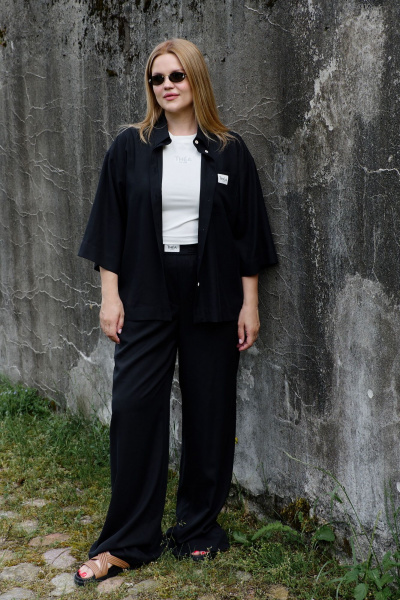 Брюки палаццо прямые из лиоцелла с эластичным поясом THÉA club 1001.5003 черный - фото 11