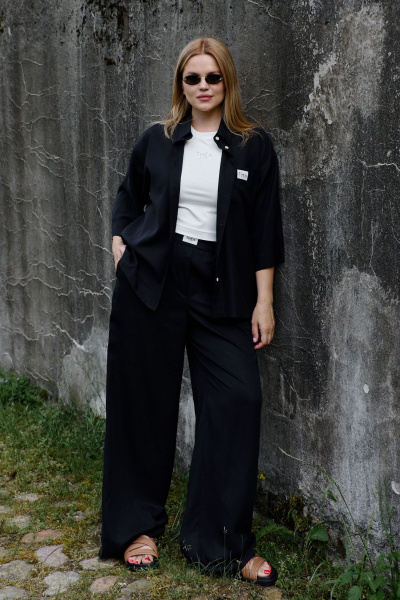 Брюки палаццо прямые из лиоцелла с эластичным поясом THÉA club 1001.5003 черный - фото 10