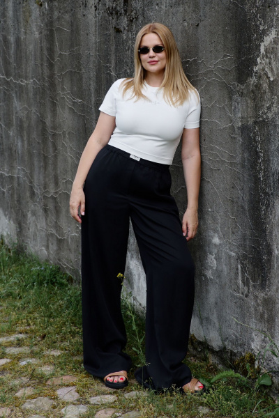 Брюки палаццо прямые из лиоцелла с эластичным поясом THÉA club 1001.5003 черный - фото 9