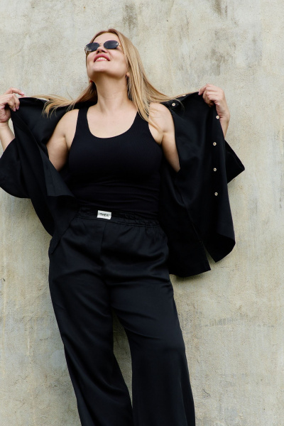 Брюки палаццо прямые из лиоцелла с эластичным поясом THÉA club 1001.5003 черный - фото 3