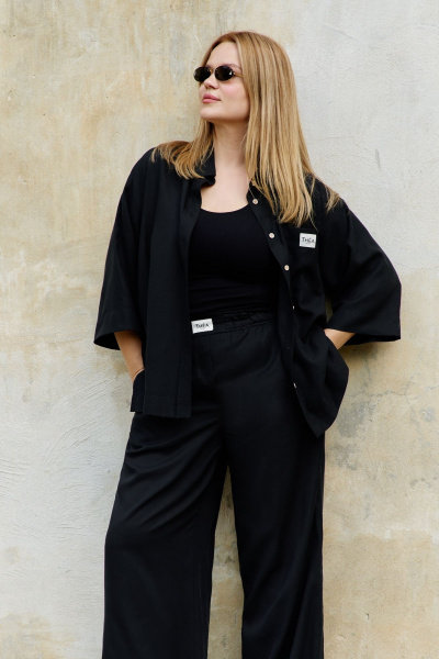 Брюки палаццо прямые из лиоцелла с эластичным поясом THÉA club 1001.5003 черный - фото 2