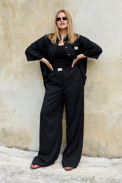 Брюки палаццо прямые из лиоцелла с эластичным поясом THÉA club 1001.5003 черный - фото 1