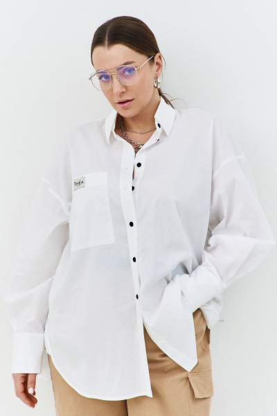 Рубашка оверсайз из хлопка с мужским стилем и ассиметричным низом THÉA club 1002 белый - фото 9