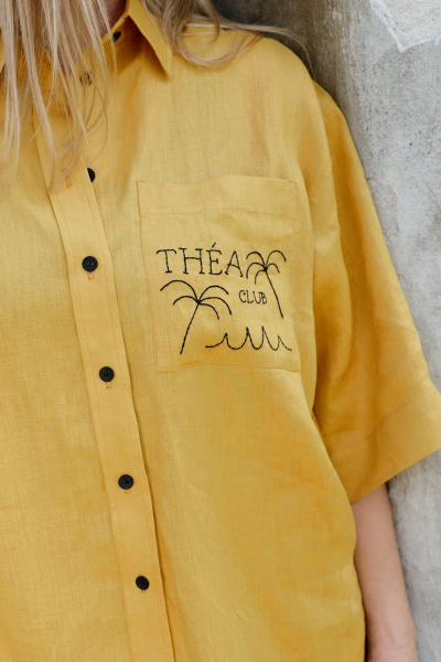 Рубашка льняная с вышивкой и коротким рукавом THÉA club 1003 охра - фото 12
