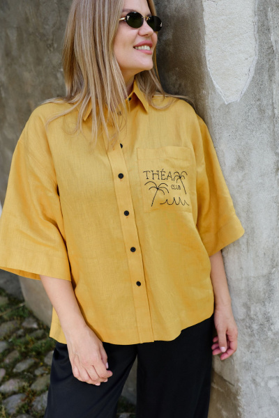 Рубашка льняная с вышивкой и коротким рукавом THÉA club 1003 охра - фото 11