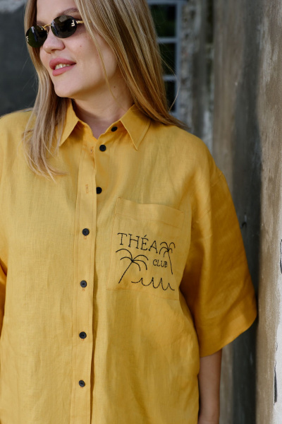 Рубашка льняная с вышивкой и коротким рукавом THÉA club 1003 охра - фото 10