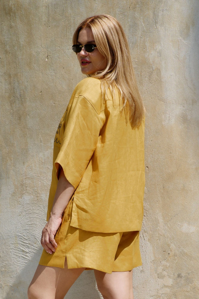 Рубашка льняная с вышивкой и коротким рукавом THÉA club 1003 охра - фото 6