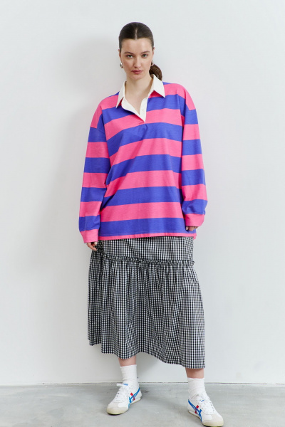 Регби-свитшот оверсайз с воротником поло из трикотажа THÉA club 2001 сиренево-розовая_полоска - фото 18