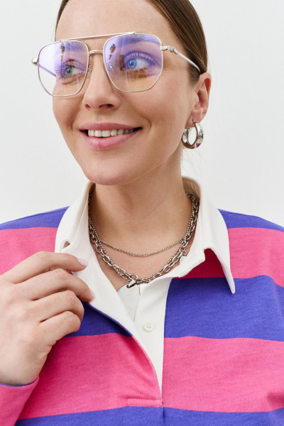 Регби-свитшот оверсайз с воротником поло из трикотажа THÉA club 2001 сиренево-розовая_полоска - фото 17