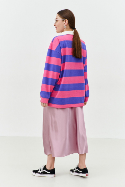 Регби-свитшот оверсайз с воротником поло из трикотажа THÉA club 2001 сиренево-розовая_полоска - фото 15