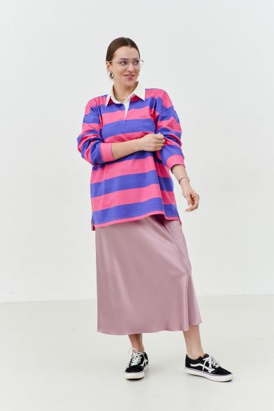 Регби-свитшот оверсайз с воротником поло из трикотажа THÉA club 2001 сиренево-розовая_полоска - фото 13