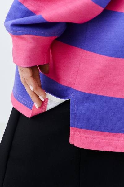 Регби-свитшот оверсайз с воротником поло из трикотажа THÉA club 2001 сиренево-розовая_полоска - фото 9