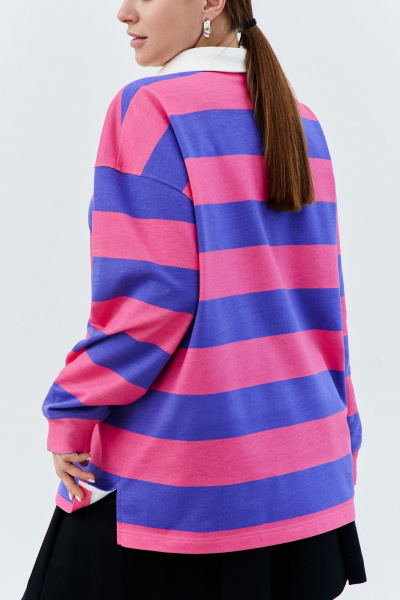 Регби-свитшот оверсайз с воротником поло из трикотажа THÉA club 2001 сиренево-розовая_полоска - фото 8