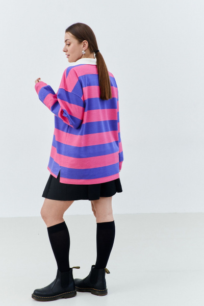 Регби-свитшот оверсайз с воротником поло из трикотажа THÉA club 2001 сиренево-розовая_полоска - фото 2