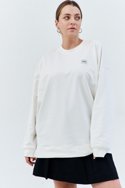 Оверсайз свитшот из трикотажа с удлиненным силуэтом THÉA club 2002 молочный - фото 1
