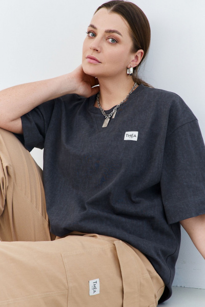Футболка оверсайз из хлопкового трикотажа с коротким рукавом THÉA club 3001 графитовый - фото 11