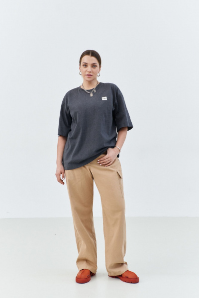 Футболка оверсайз из хлопкового трикотажа с коротким рукавом THÉA club 3001 графитовый - фото 2