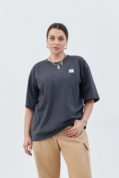 Футболка оверсайз из хлопкового трикотажа с коротким рукавом THÉA club 3001 графитовый - фото 1
