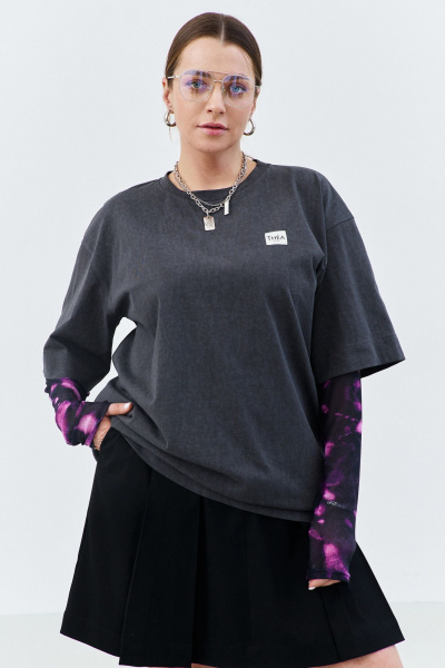 Футболка оверсайз из хлопкового трикотажа с коротким рукавом THÉA club 3001 графитовый - фото 3