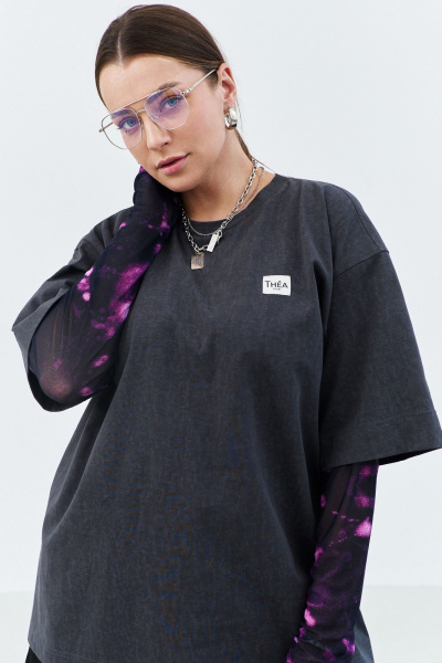 Футболка оверсайз из хлопкового трикотажа с коротким рукавом THÉA club 3001 графитовый - фото 7