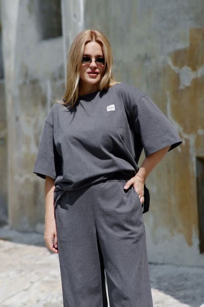 Брюки-палаццо из трикотажа с имитацией застежки и карманами THÉA club 3001.5005 графитовый - фото 4