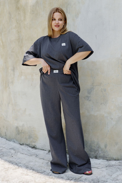 Брюки-палаццо из трикотажа с имитацией застежки и карманами THÉA club 3001.5005 графитовый - фото 2