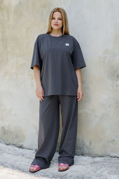 Брюки-палаццо из трикотажа с имитацией застежки и карманами THÉA club 3001.5005 графитовый - фото 1