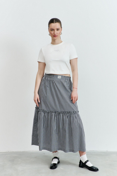 Укороченный топ из хлопкового трикотажа с вышивкой THÉA club 3002 молочный - фото 6