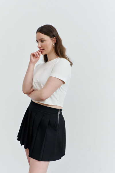 Укороченный топ из хлопкового трикотажа с вышивкой THÉA club 3002 молочный - фото 4