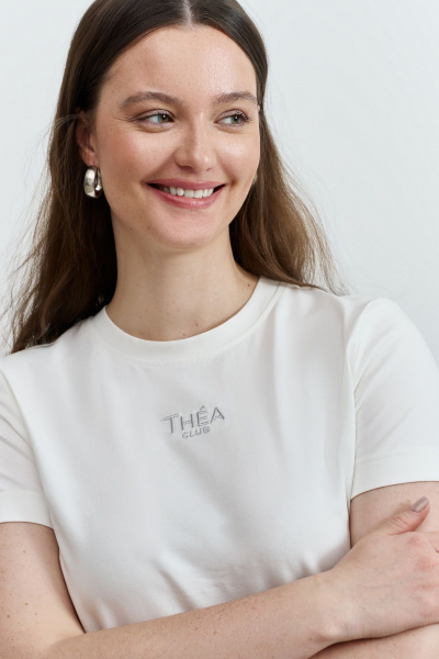 Укороченный топ из хлопкового трикотажа с вышивкой THÉA club 3002 молочный - фото 3