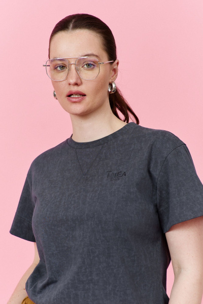 Футболка из хлопкового трикотажа с коротким рукавом и фирменной вышивкой THÉA club 3003 графитовый - фото 8