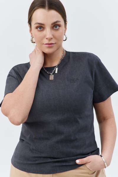 Футболка из хлопкового трикотажа с коротким рукавом и фирменной вышивкой THÉA club 3003 графитовый - фото 6