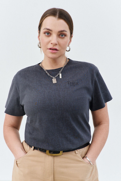 Футболка из хлопкового трикотажа с коротким рукавом и фирменной вышивкой THÉA club 3003 графитовый - фото 1