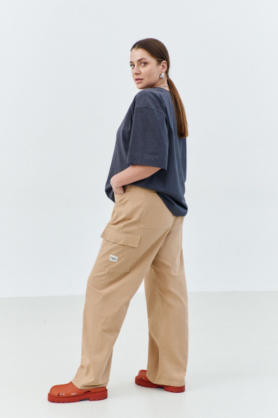 Брюки-карго из чинос-ткани с накладными карманами и эластичным поясом THÉA club 5002 бежевый - фото 3