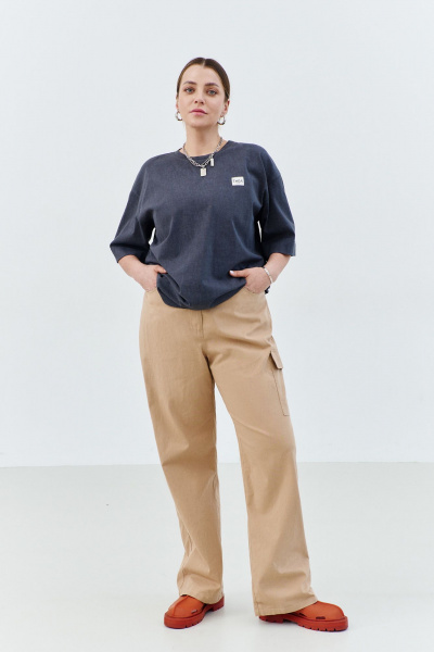 Брюки-карго из чинос-ткани с накладными карманами и эластичным поясом THÉA club 5002 бежевый - фото 1