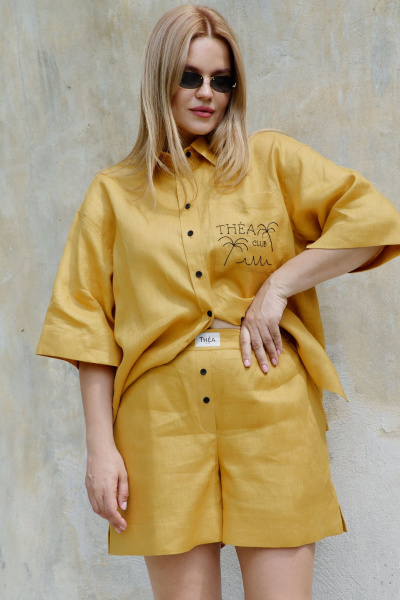 Короткие шорты из ткани с шлифованным эффектом и эластичным поясом THÉA club 5007 охра - фото 3