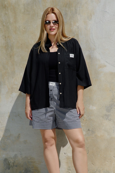 Шорты расширенного силуэта из легкого текстиля с разрезами THÉA club 5007 черно-белая_клетка - фото 4