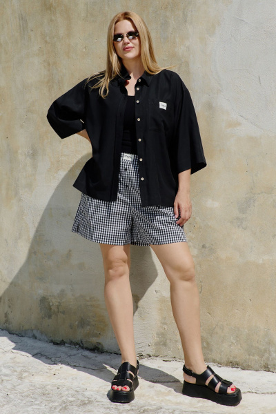 Шорты расширенного силуэта из легкого текстиля с разрезами THÉA club 5007 черно-белая_клетка - фото 3