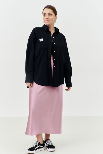 Длина удлиненной миди юбки из шелковистой ткани с эластичным поясом THÉA club 6002 пыльно-розовый - фото 12