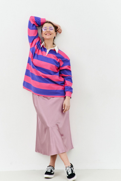 Длина удлиненной миди юбки из шелковистой ткани с эластичным поясом THÉA club 6002 пыльно-розовый - фото 10