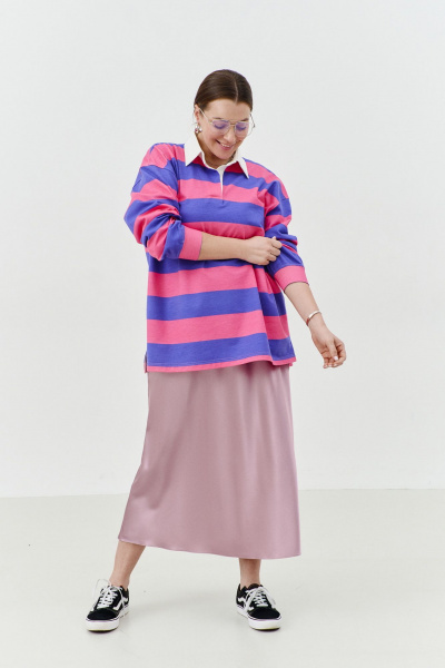 Длина удлиненной миди юбки из шелковистой ткани с эластичным поясом THÉA club 6002 пыльно-розовый - фото 8