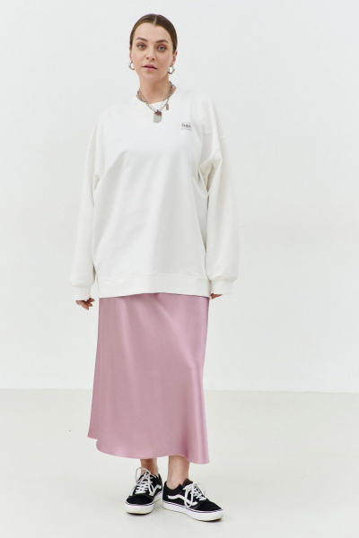 Длина удлиненной миди юбки из шелковистой ткани с эластичным поясом THÉA club 6002 пыльно-розовый - фото 5