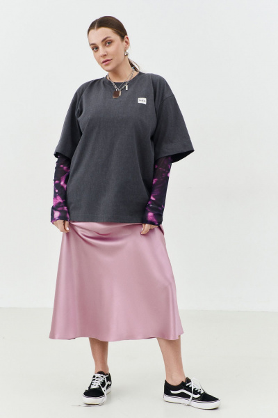 Длина удлиненной миди юбки из шелковистой ткани с эластичным поясом THÉA club 6002 пыльно-розовый - фото 4